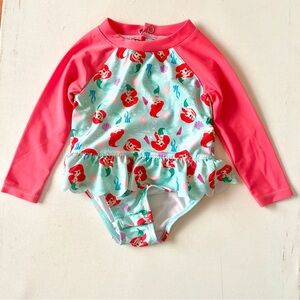 Disney Baby Pink & Aqua Ariel Ruffle Long-Sleeve Rash Guard Swimsuit